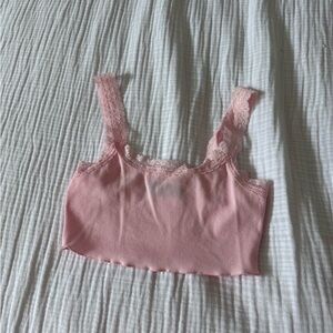White Fox Boutique Pink Lace Tank Top